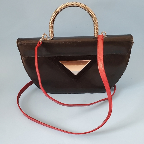 Vintage black purse with mirror and wire handle - Picture 2 of 13